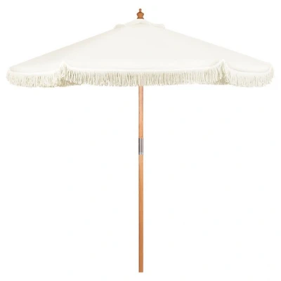 Abbildung von Sekey Fransen Sonnenschirm 220 cm Holz mit Quasten Marktschirm Gartenschirm Hawaii Terrassenschirm Rund UV50+