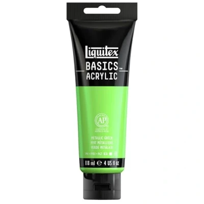 Abbildung von Liquitex 1046346 Basics Acrylfarbe 118ml Metallic Grün Künstler Acrylfarbe, hochpigmentiert, lichtecht, mittlere Viskosität, seidenglänzend, deckend Ideal für Leinwand, Holz &amp; Papier