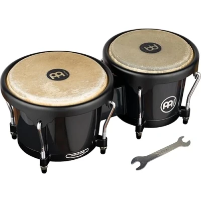 Abbildung von Meinl Percussion Bongos Journey Series 2 Handtrommeln mit 6,5 und 7,5 Zoll inkl. Stimmschlüssel ABS Kunststoff, Schwarz (HB50BK)
