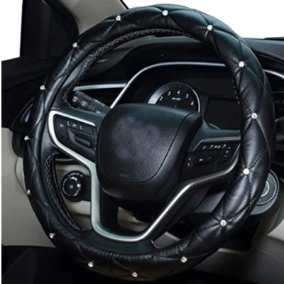 Abbildung von Mayco Bell Diamond Lenkradabdeckung für Frauen, Leder Bling Cute Car Universal 15 Zoll mit Crystal (schwarz)