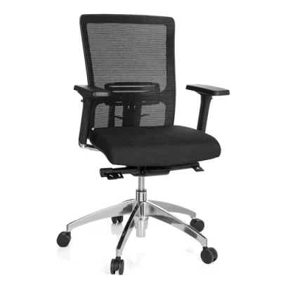 Abbildung von hjh OFFICE 657511 Profi Bürostuhl Astra Base Stoff Schwarz Drehstuhl mit Lordosenstütze, Armlehnen höhenverstellbar, Netzrücken