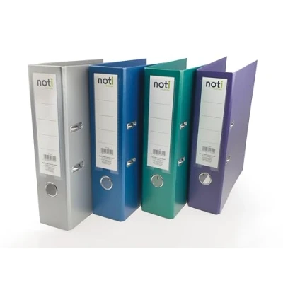 Abbildung von 4er Pack Premium Color Ordner Metallic Farben mit PP Leinen/Struktur laminierung in blau, silber, lila, grün 80mm breit für DIN A4 patentierter extra starker 85mm Mechanik