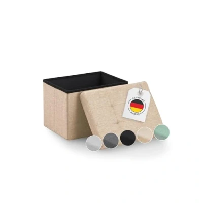 Abbildung von Blumtal Sitzbank mit Stauraum Truhenbank 41x31x31cm Sitztruhe Sitzwürfel Aufbewahrungsboxen klein Beige Hocker