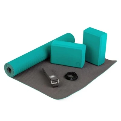 Abbildung von bodhi Yogamatte Yoga Set FLOW mit Block &amp; Gurt petrol