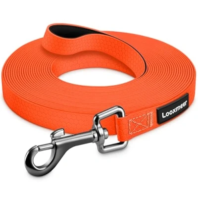 Abbildung von Looxmeer Wasserdicht Schleppleine 3m /5m /7m /10m /15m /20m /25m /30m Hundeleine mit Handschlaufe D Karabiner, Wasserfest Laufleine für Große bis Kleine Hunde, Reißfeste und Robuste Übungsleine