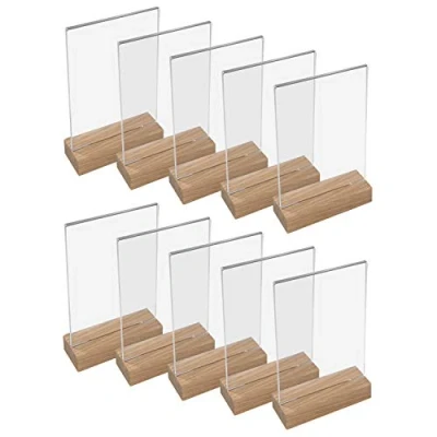 Abbildung von HMF 46942 Acryl Tischaufsteller mit Holzfuß 10 Stück DIN A5 Hochformat Glasklar