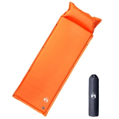 Abbildung von vidaXL Isomatte, Luftmatratze mit Integriertem Kissen Fußpumpe, Campingmatte Erweiterbar Selbstaufblasend, Schlafmatte, Orange 40D Nylon