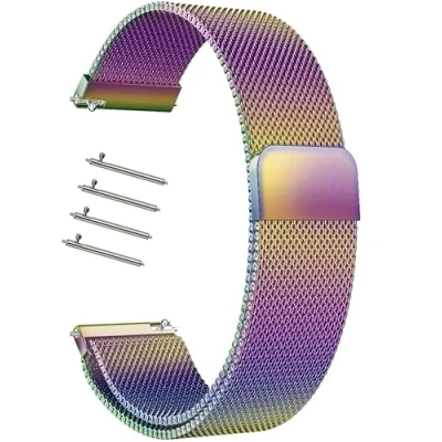 Abbildung von 18mm Edelstahl Mesh Uhrenarmband, Kompatibel mit Garmin Venu 2S/Venu 3S/Vivoactive 4S/Vivomove 3S/Forerunner 255s/255s Music/265s, Ersatz Schnellverschluss Armband für Damen Herren (Schwarz, 18mm)