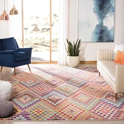 Abbildung von SAFAVIEH Boho Teppich für Wohnzimmer, Esszimmer, Schlafzimmer Monaco Collection, Kurzer Flor, Multi und Beige, 240 x 300 cm