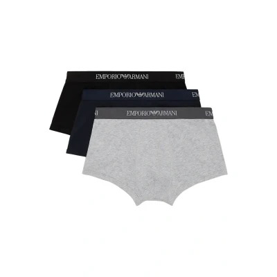 Abbildung von Emporio Armani Boxer UOMO / MAN MENS KNIT 3PACK Trunsea BLUE Panties, Herren, Größe: Small, Marine/grg mel/nero/marine/melange grey/