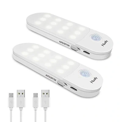 Abbildung von LED Nachtlicht mit Bewegungsmelder,Hually Licht [2 Stück] USB Aufladbare Nachtlampe Schranklicht 3 Modi (Auto/ON/OFF),Praktischer eingebauter Magnet Orientierungslicht für Küche,Stair,Flur usw