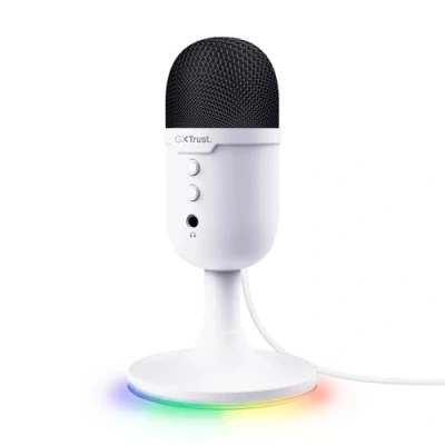 Abbildung von Trust Gaming GXT 236W Yami USB Streaming Mikrofon PC Podcast Twitch Discord ASMR YouTube 5, Kondensator Nierencharakteristik, Stummschaltung, RGB Beleuchtung Weiß