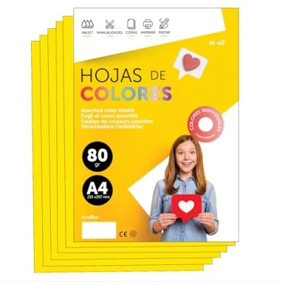 Abbildung von Buntes Papier A4 80g für Drucker &amp; Basteln, Farbige Blätter Kinder, Kreativprojekte, Karten Schule M office (100 Blatt, Gelb Stark)