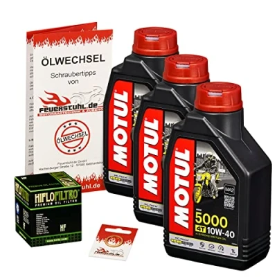 Abbildung von Motul 10W 40 Öl + HiFlo Ölfilter für Kawasaki GPZ 550 Uni Trak, 84 89, ZX550A Ölwechselset inkl. Motoröl, Filter, Dichtring