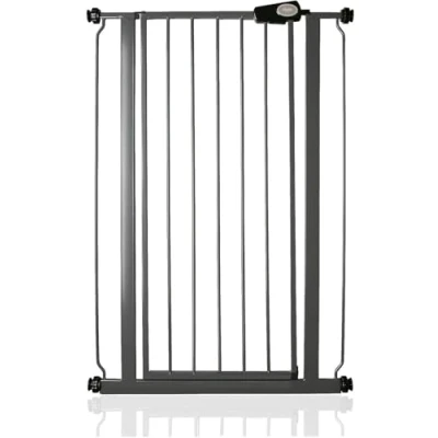 Abbildung von Safetots Extrahoher schmaler Metall Sicherheitsgitter, Druckmontage, 68.5cm 75cm, Schiefergrau, 104cm Höhe, Extrahohe Treppengitter, Gitter für hohe Babys, Einfache Installation