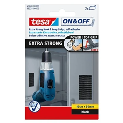 Abbildung von 12 x Tesa Klettstreifen On &amp; Off Extra Stark 50mmx10cm schwarz 2 Stück
