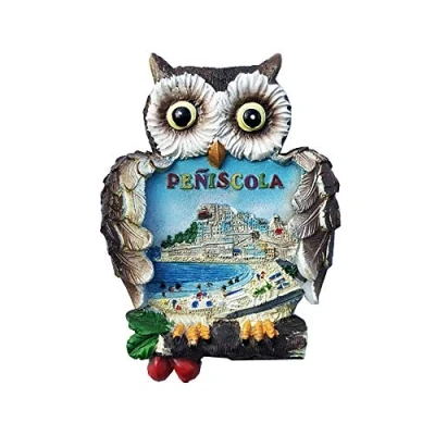 Abbildung von Peniscola Spanien 3D Eulen Kühlschrankmagnet, Souvenir, Geschenk, handgefertigt, Heim und Küchendekoration, Kühlschrank Magnet Kollektion