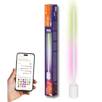 Abbildung von LEDVANCE SMART+ WIFI LED Eck Stehleuchte, schmal, weiß, 8W, 540lm, regulierbares Weiß &amp; Farblicht, dimmbar, DIY Musikrhythmusfunktion, lange Lebensdauer, App steuerbar, 2700 6500K