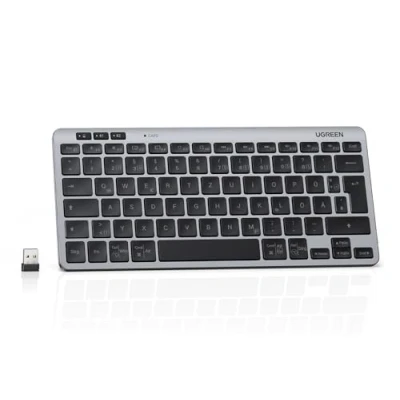 Abbildung von UGREEN Bluetooth Tastatur Kabellos (BT5.3+2.4G), Schlanke Scherenmechanik für Leises Tippen, Bis zu 500 Tage Akkulaufzeit, Kompatibel mit Windows/macOS/Android, Tragbare Mini QWERTZ Layout