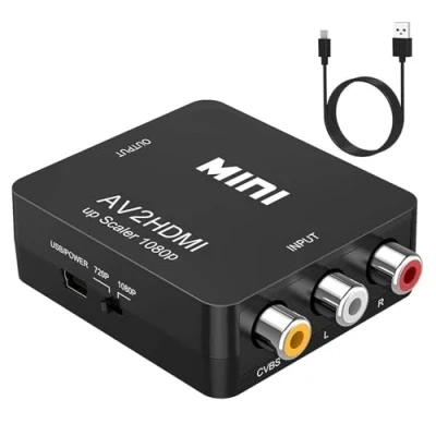 Abbildung von Lerkely Video Konverter RCA auf HDMI, AV unterstützt 720 1080P für Kamera, Xbox 360, PS1, PS2, WII, N64, Gamecube, SNES, NES, PSP, DVD, VHS