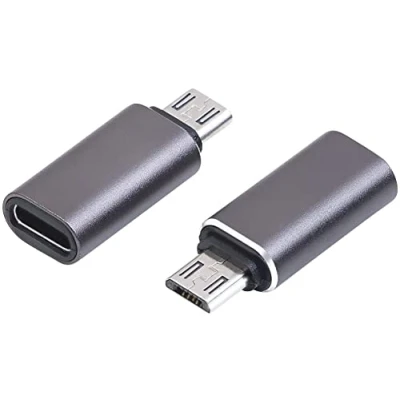 Abbildung von PEARL USB Typ C Adapter: 2er Set Adapter Micro Stecker auf Buchse, Aluminiumgehäuse (Typ Buchse Stecker, Apple iPhone Ladekabel)