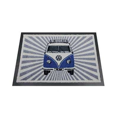 Abbildung von BRISA VW Collection Volkswagen Fuß Matte Tür Vorleger Schuh Schmutzfang Abstreifer mit T1 Bulli Bus Motiv (Samba/Streifen/Blau)