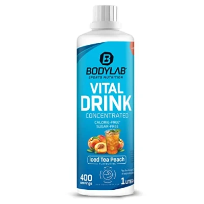 Abbildung von Bodylab24 Vital Drink Concentrated Eistee Pfirsich 1000ml, Getränkekonzentrat zuckerfrei, Zero Sirup, mit Vitaminen und L Carnitin, Sportgetränk wenig Kalorien