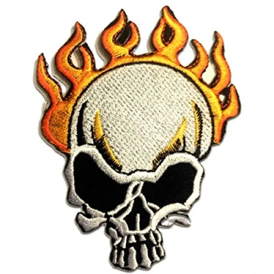 Abbildung von Catch the Patch Aufnäher Bügelbild, Aufbügler, Applikationen, Patches, Flicken, zum aufbügeln, Polyester, Totenkopf Flammen Biker Größe: 7.4 x 10 cm