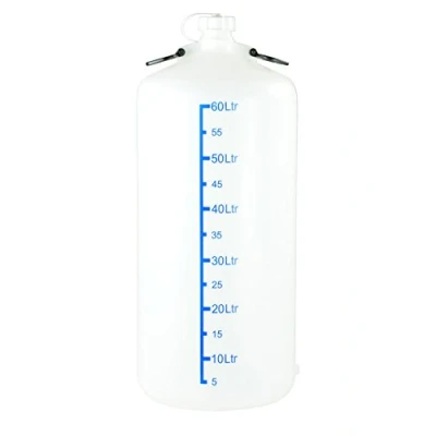 Abbildung von hünersdorff Vorratsbehälter / Ballon Vorratsflasche besonders dickwandig, robust und bruchsicher, chemische Beständigkeit, 60 Liter, mit Skala, Made in Germany