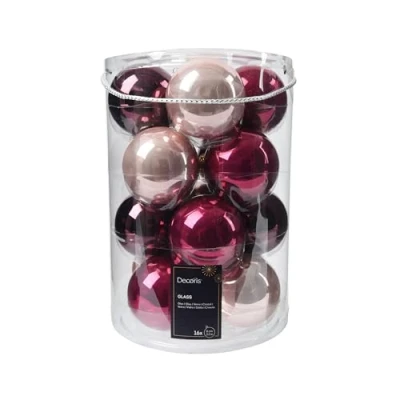 Abbildung von Decoris season decorations Weihnachtsbaumkugel, Weihnachtskugeln Glas 8cm 16 Stück Rosa / Beere Mix