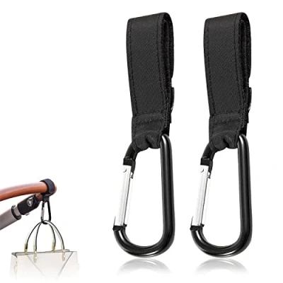 Abbildung von 2 Stück Kinderwagen Haken,Kinderwagenhaken Taschenhaken,Karabinerhaken für Handtaschen,zum Befestigen am Universale Passform(Schwarz)