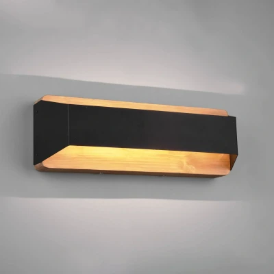 Abbildung von Trio Leuchten LED Wandleuchte Arino 224819132, Metall Schwarz matt, Holz, inkl. 13.5 Watt LED, Switch Dimmer