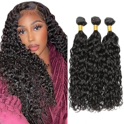 Abbildung von Tuheerst Human Hair Bundles Water Wave 3 Menschliches Haar Brasilianisches Echthaar Tressen Black 100% Unprocessed Brazilian Remy for Woman 16 Zoll