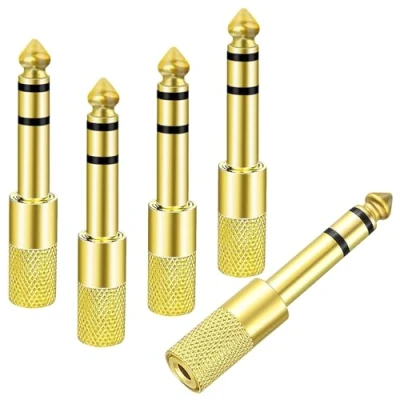Abbildung von Diompirux 5 Stück Klinkenstecker Adapter 6.35 Stecker auf 3.5mm, von Männlich zu Weiblichen Stereo und Audio Jack Connector, Vergoldete Kontakte Klinke Adapter,für Lautsprecher