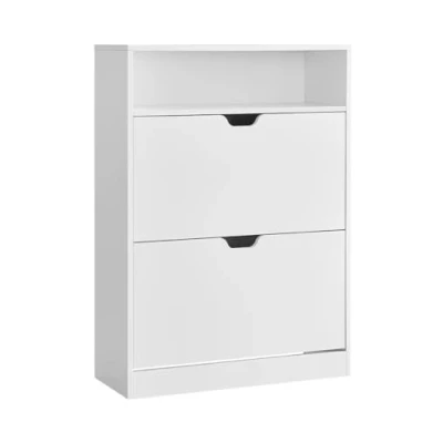 Abbildung von VASAGLE Schuhschrank 2 Klappen, Schuhkipper, Schuhregal, Schuhaufbewahrung, offenes Fach, Trennwand verstellbar, für 11 16 Paar Schuhe, Flur, 24 x 80 102 cm, wolkenweiß LBC048W01