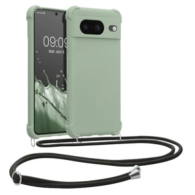 Abbildung von kwmobile Necklace Case kompatibel mit Google Pixel 8 Hülle Cover Kordel zum Umhängen Silikon Schutzhülle Graugrün