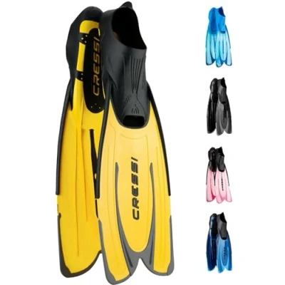 Abbildung von Cressi Agua Unisex Premium Flossen Self Adjusting zum Tauchen, Apnoe, Schnorcheln und Schwimmen, Gelb (Gelb/Silber), 41/42