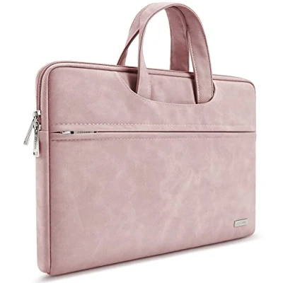 Abbildung von TECOOL 15,6 Zoll Laptoptasche Hülle Leder Schutzhülle für 15 15,6&quot; Lenovo Dell ASUS Acer HP Samsung Notebook, MacBook Pro 16 M3 M2 2023, Matebook D16/D15, wasserdichte Notebooktasche Hülle, Rosa
