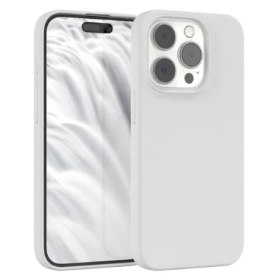 Abbildung von EAZY CASE Premium Silikon Handyhülle kompatibel mit iPhone 15 Pro Slimcover Kameraschutz und Innenfutter, Silikonhülle, Schutzhülle, Bumper, Handy Case, Hülle, Softcase, Weiß