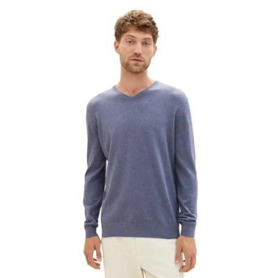 Abbildung von TOM TAILOR Herren 1012820 Basic Strickpullover Mit V Ausschnitt, 18964 Vintage Indigo Blue Melange, M EU