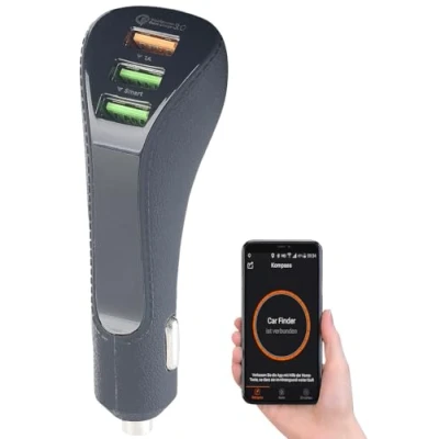 Abbildung von Lescars USB Ladegerät Auto: 3 Port Kfz Ladegerät, QC 3.0, Standortmarker, Bluetooth, 12/24 V (Kfz Kompatibel mit Samsung, Universal iPhone Ladekabel)