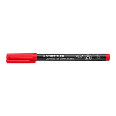 Abbildung von STAEDTLER permanent Marker Lumocolor, rot, Keilspitze ca. 1,0 2,5 mm, wisch und wasserfest, Made in Germany, nachfüllbar, lange Lebensdauer, 10 rote Universalstifte im Kartonetui, 314 2