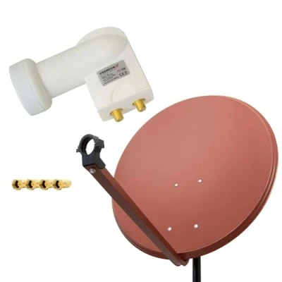 Abbildung von Premium X Satelliten Komplettanlage 80cm Satellitenschüssel Ziegelrot TV Satellitenantenne Twin LNB 4X F Stecker, SAT für 2 Teilnehmer