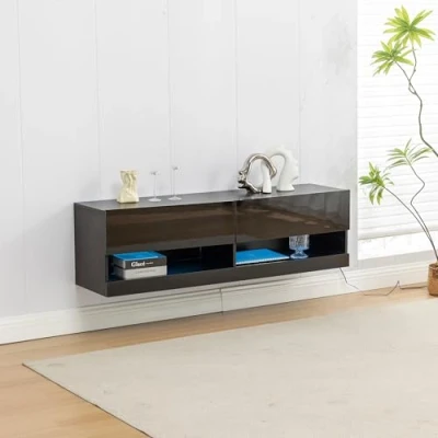 Abbildung von Thanaddo TV Schrank mit Beleuchtung (in 7 Farben einstellbar) Lowboard Fernsehschrank Hängend 140x35x40cm, Schwarz