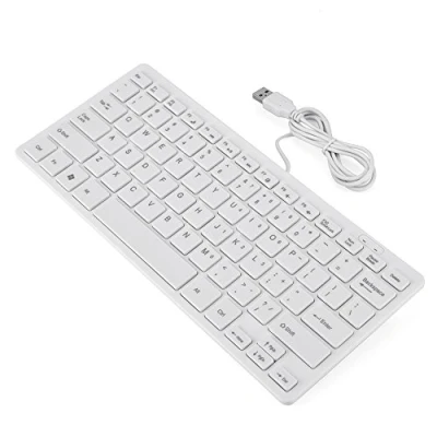 Abbildung von Computertastatur, 78 Tasten Ultra Thin Tastatur mit USB Schnittstelle, Schwarz/Weiß Kabel für Notebook/Desktop(Weiß)