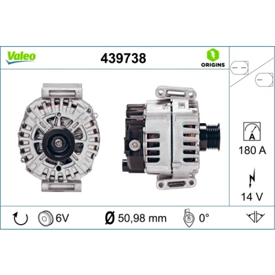 Abbildung von VALEO 439738 Lichtmaschine 14V 180A MERCEDES BENZ: Sprinter 3.5 T Kastenwagen, C Klasse modell, Viano