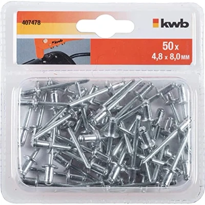 Abbildung von kwb 407478, Rohrförmige Niete, Aluminium, Edelstahl, Zink, 4,8 mm, 8 mm