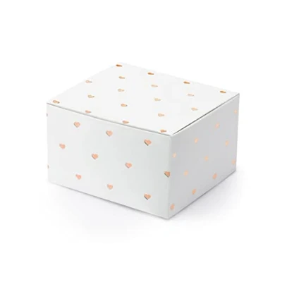 Abbildung von PartyDeco Geschenkbox mit Herzen 6x3.5x5.5cm 10er Set Gastgeschenke Geschenkschachtel Hochzeit weiß Rosegold