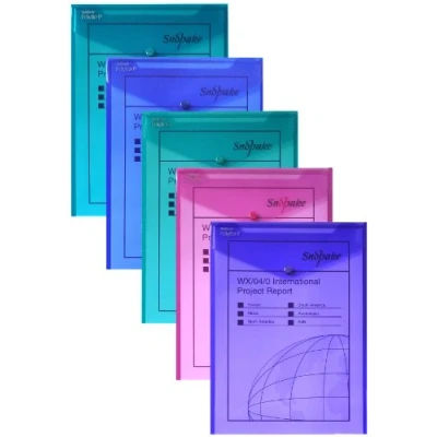 Abbildung von Snopake Polyfile Dokumententaschen, A4 Format, Druckknopf, ausgewählte Electra Farben, 5 Stück