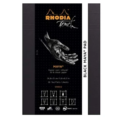 Abbildung von Rhodia 116111C Notizblock Black Maya Pad, kopfseitig geheftet, A5 (14,8x21 cm), 50 Blatt mikroperforiert, Cross, Clairefontaine Papier schwarz 120g, Schwarz, 1 Stück